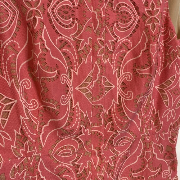 BCBGMaxAzria Chrystal Coral Lace Pink Zip-Front Flounce-Hem Lace Dress Size: 6 - Picture 6 of 7